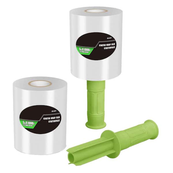 N/A Stretch Wrap Film with Plastic Handle 2 Pack Mini Clear Roll 80-Gauge 5 in. x 1000 Ft for Packing Moving Storage