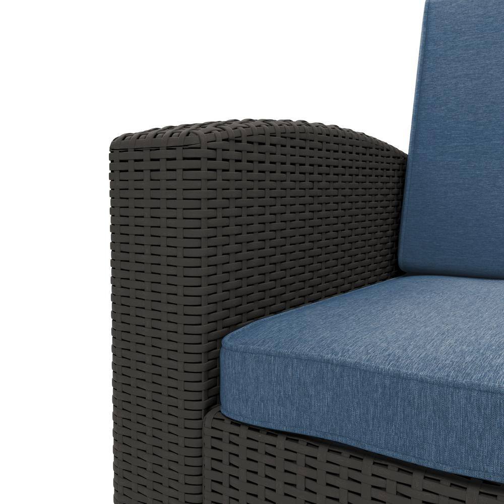 Elegant All-Weather Resin Wicker Outdoor Armchair with Gray Cushions