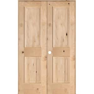 48 in. x 80 in. Rustic Knotty Alder 2-Panel Square Top Right Handed Solid Core Wood Double Prehung Interior French Door