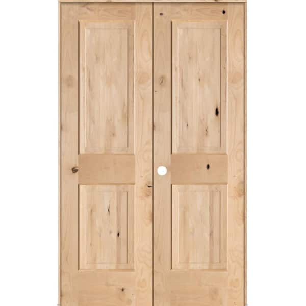 Krosswood Doors 48 in. x 80 in. Rustic Knotty Alder 2-Panel Square Top Right Handed Solid Core Wood Double Prehung Interior French Door