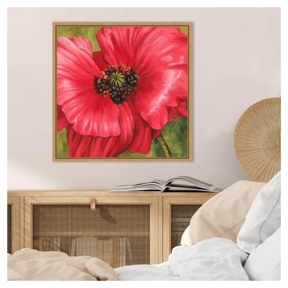 Vivid Red Poppy Canvas Print with Maple Frame