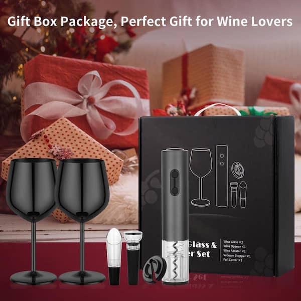 Fontaine wine 2デックセット Lynzavix Rechargeable Black Electric Wine Opener Set with