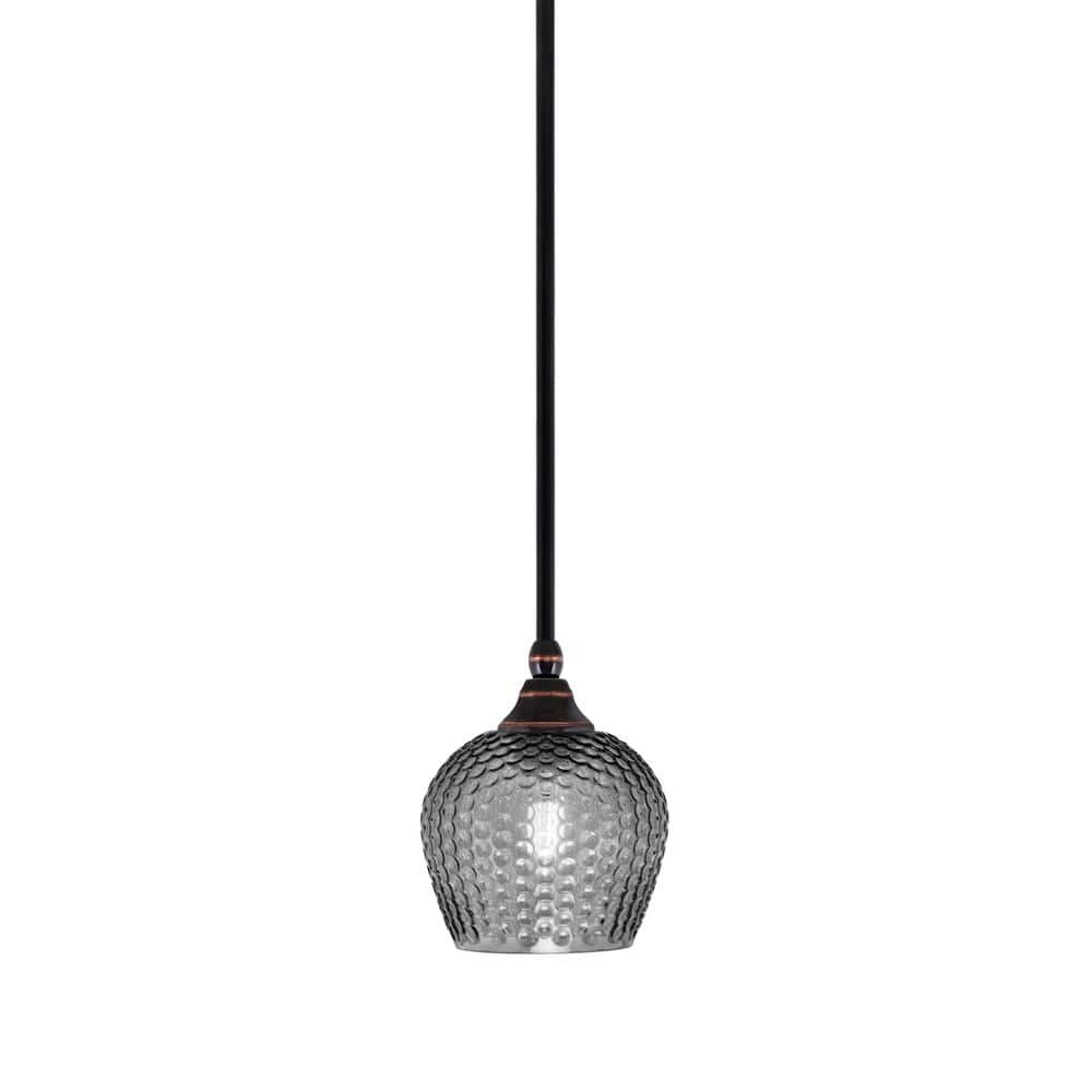 Sparta 100-Watt 1-Light Black Copper Mini Pendant Light with Smoke Textured