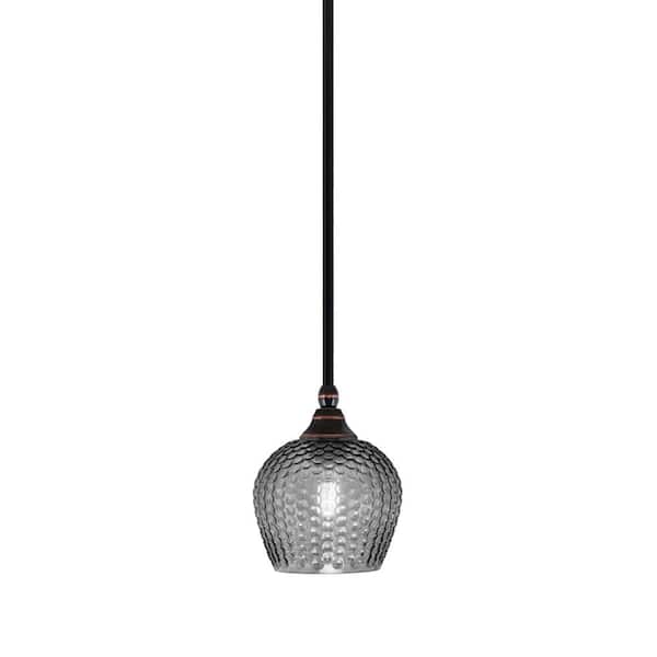 Unbranded Sparta 100-Watt 1-Light Black Copper Mini Pendant Light with Smoke Textured Glass and Light Bulb Not Included