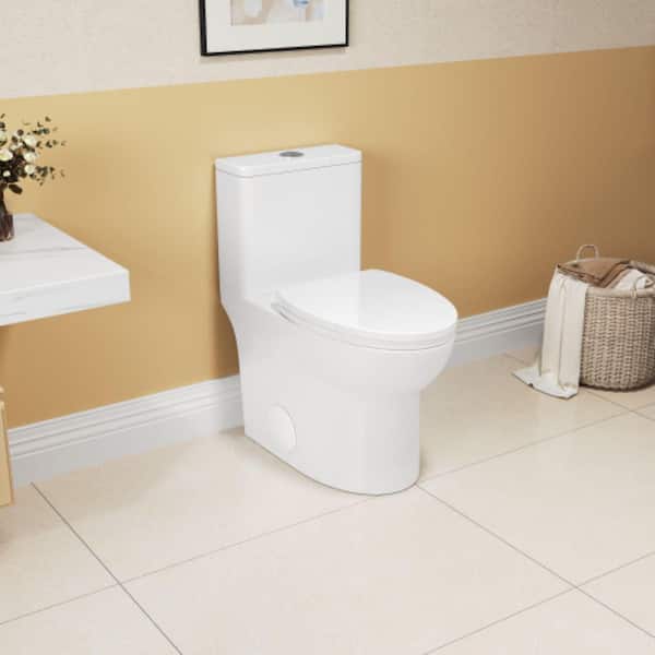 12 in. Rough In 1-piece 1.1/1.6 GPF Dual Flush Elongated Toilet Almond Seat Included in White