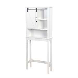 3-Tier White MDF Bathroom Toilet Cabinet with 1 Barn Door and 2 Adjustable Shelves