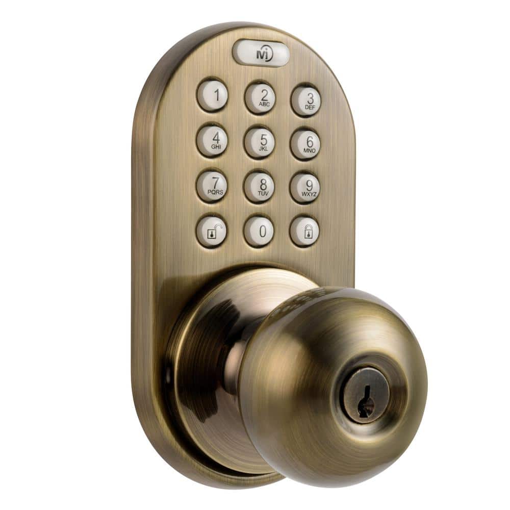MiLocks Antique Brass Single-Cylinder Electronic Door Knob with Keyless  Back-Lit Keypad Entry DKK-02AQ The Home Depot