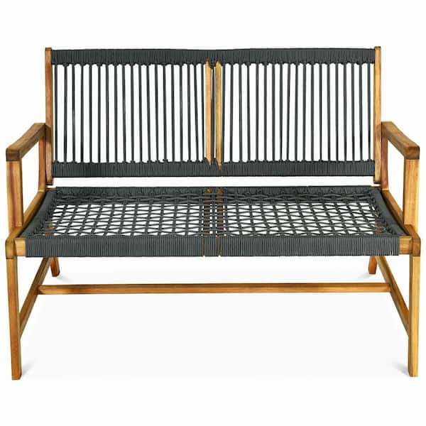 Unbranded 46.5 in. 2-Person Acacia Wood Outdoor Bench with, Gray