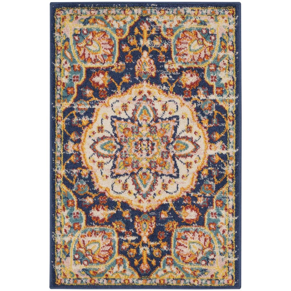 Nourison Passion Navy Multicolor doormat 2 ft. x 3 ft. Persian ...