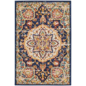 Passion Navy Multicolor doormat 2 ft. x 3 ft. Persian Medallion Transitional Kitchen Area Rug