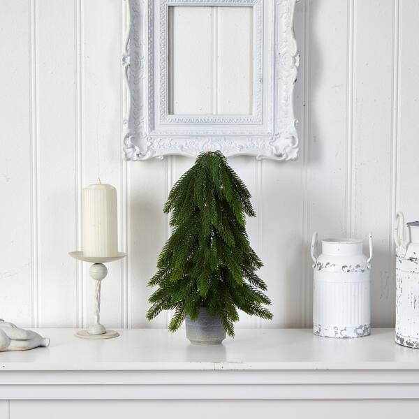 Nearly Natural 18 in. Snowy Faux Mini Pine Trees with Tin Planters, 2 pk.  at Tractor Supply Co.