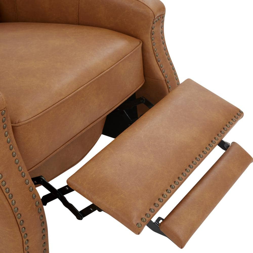 Saddle Brown Faux Leather Push Back Recliner with Nailhead Trim