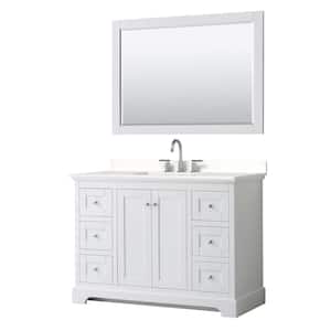 Avery 48 in. W x 22 in. D x 35 in. H Single Bath Vanity in White with White Quartz Top and 46 in. Mirror