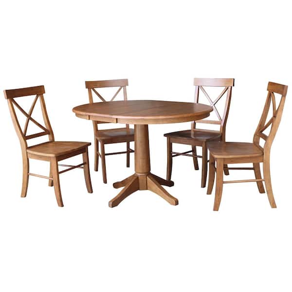 International Concepts Distressed Oak 48 in. Oval Dining Table with 4-X Back Side Chairs (5-Piece)