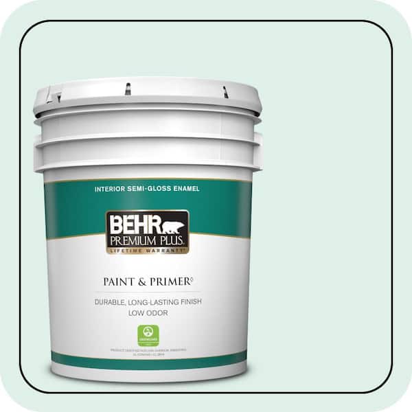 BEHR PREMIUM PLUS 5 gal. #490C-1 Ice Cube Semi-Gloss Enamel Low Odor Interior Paint & Primer