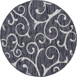 Outdoor Curl Charcoal Gray 4 ft. x 4 ft. Round Area Rug