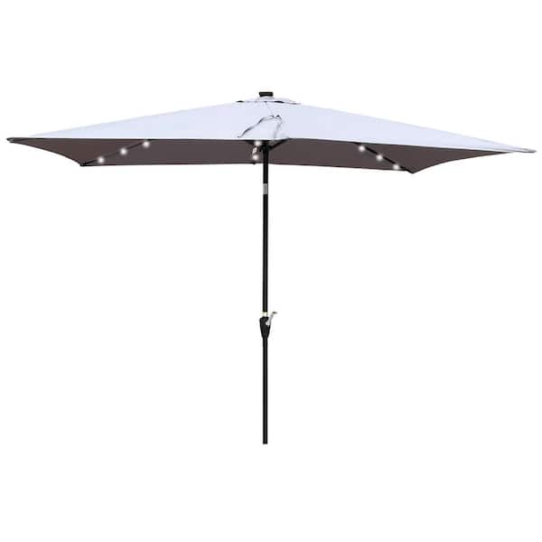 Boosicavelly 10 ft. x 6.5 ft. Outdoor Patio Light Grey Solar LED Lighted Market Umbrellas with Crank and Push Button Tilt