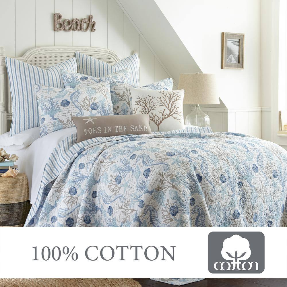Galapagos Coastal Blue Twin Reversible Cotton Quilt Set