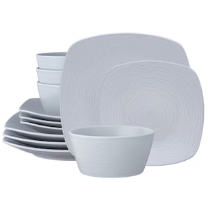 Colorscapes Grey-on-Grey Swirl 12-Piece Square (Gray) Porcelain Dinnerware Set, Service for 4