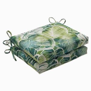 Floral 18.5 in. x 16 in. Outdoor Dining Chair Cushion in Green/Ivory (Set of 2)