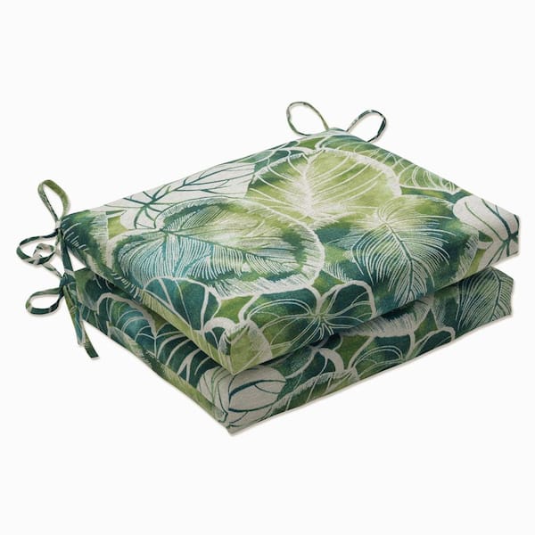 Pillow Perfect Floral 18.5 in. x 16 in. Outdoor Dining Chair Cushion in Green/Ivory (Set of 2)