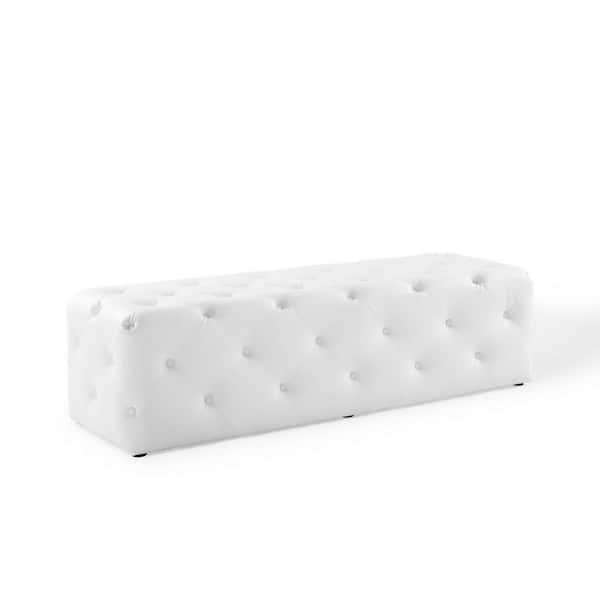 Anthem 60 in. White Tufted Button Entryway Faux Leather Bench
