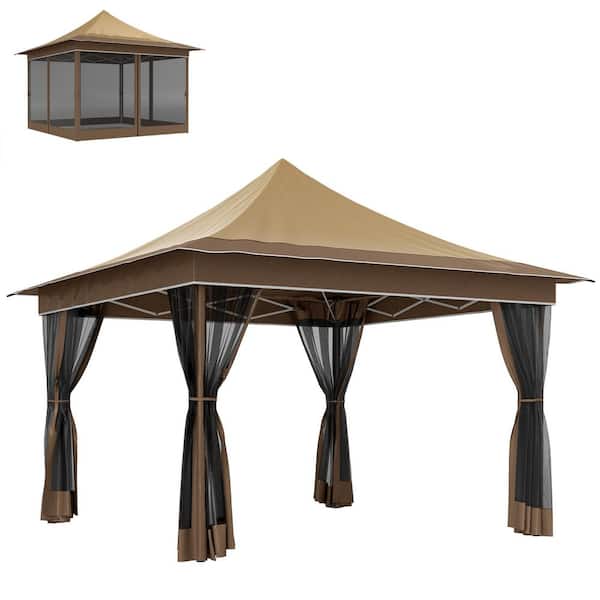 12 ft. x 12 ft. Pop Up Canopy Tent with Mesh Netting, UPF50+ Instant Sun Shelter with Carry Bag, Beige