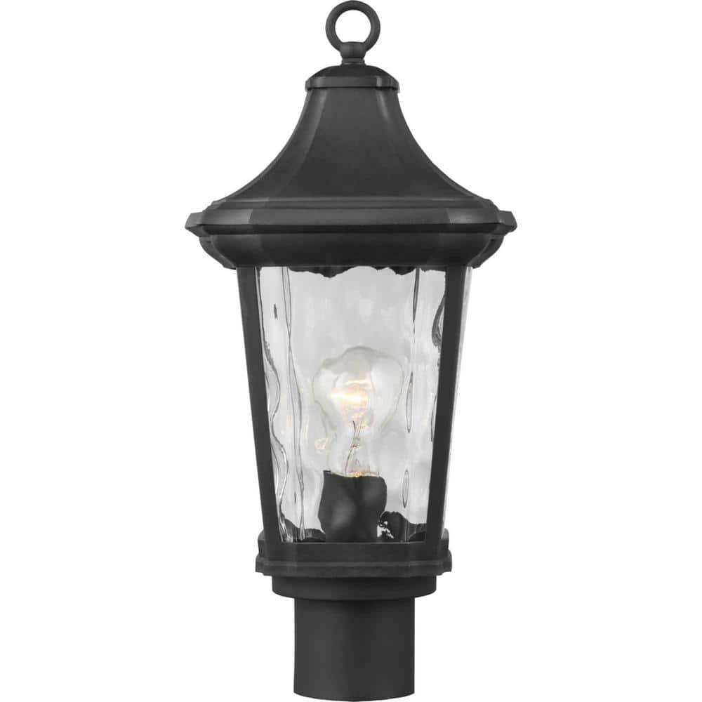 Progress Lighting  Marquette Collection 1-Light Textured Black Clear Water Glass New Traditional Outdoor Post Lantern Light - 3