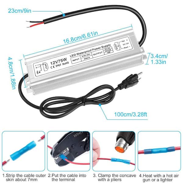 YICHUHAOXI 75W 12V Power Supply IP67 Waterproof LED Driver AC to