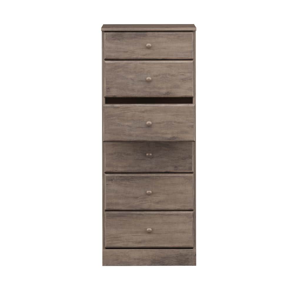 Astrid Drifted Gray Tall 6-Drawer Dresser with Acrylic Knobs