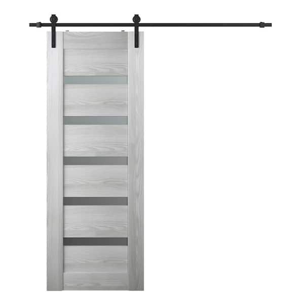 Belldinni Vona 07-04-28 in. x 96 in. 5-Lite Frosted Glass Ribeira Ash Wood Composite Sliding Barn Door with Hardware Kit
