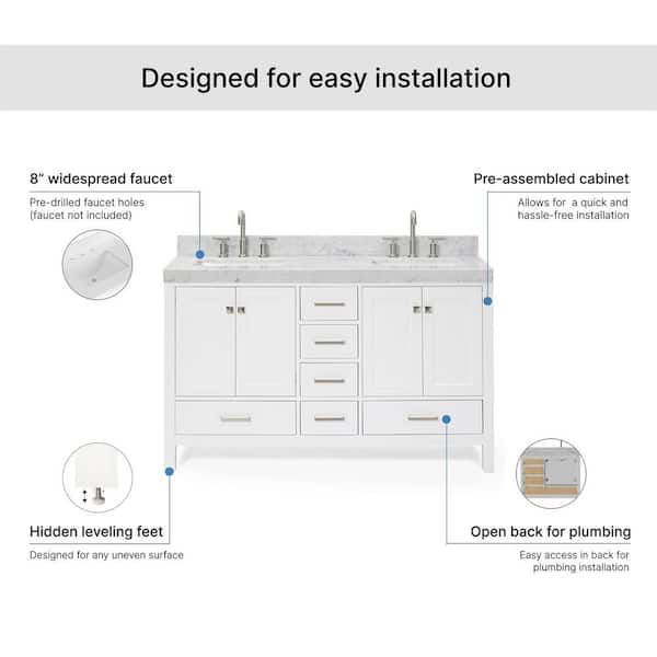 ARIEL Cambridge 60 in. Double Sink Freestanding Bathroom Vanity in