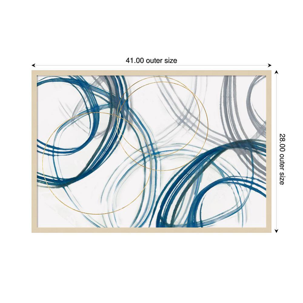 Cobalt Loops Abstract Graphic Art in Natural Wood Frame