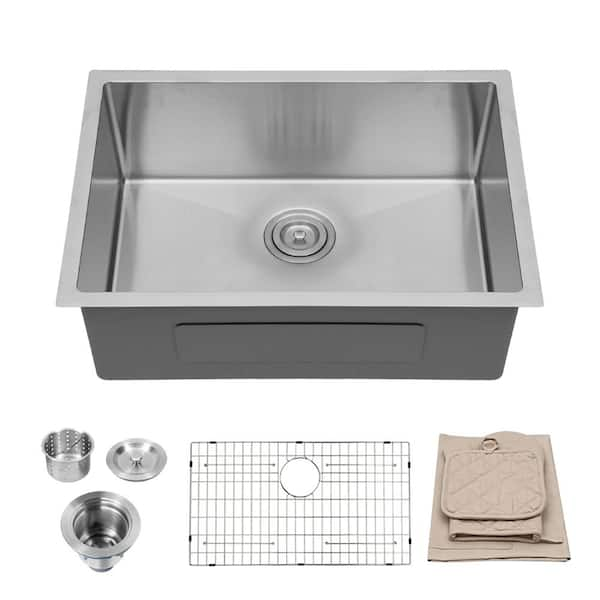 Boyel Living Silver 16-Gauge Stainless Steel 27 in. Single Bowl ...