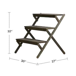 32 in. x 27 in. x 30 in. Outdoor Gray Wood Plant Stand Three-Layer Hand-scraped