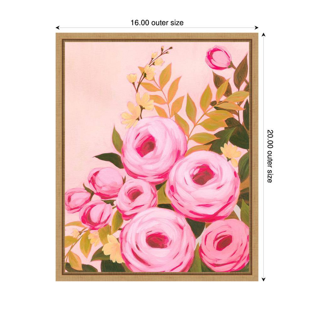 Vibrant Roses II Pink Floral Canvas Art with Maple Frame