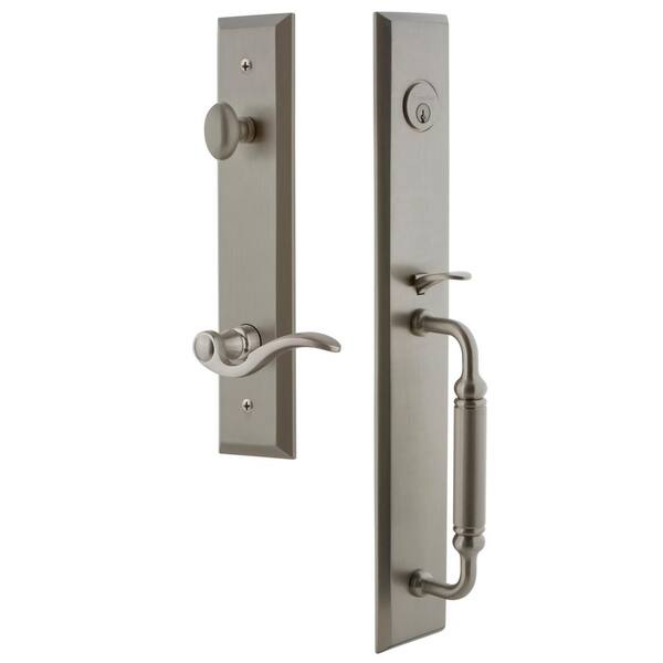 Grandeur Fifth Avenue Satin Nickel 1-Piece Dummy Door Handleset with C Grip and Bellagio Lever - Right Handed