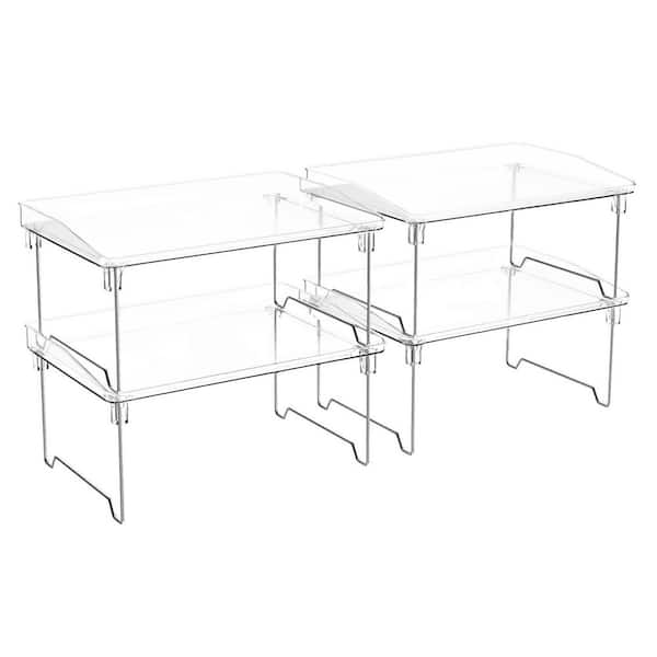 4 Shelves Clear Stackable Countertop Organizer Plastic Cabinet Storage Rack for Kitchen Bathroom Desk