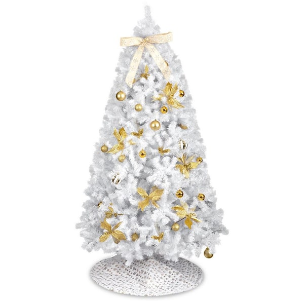7.5 ft. Pre-Lit PVC Artificial Christmas Tree with 400 Warm White Lights and Gold Ribbonand Balls
