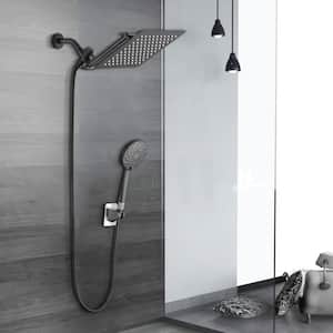 6-Spray Patterns with 2.5 GPM 10 in. Wall Mount Square Dual Shower Heads with Hand Shower Faucet in Matte Black