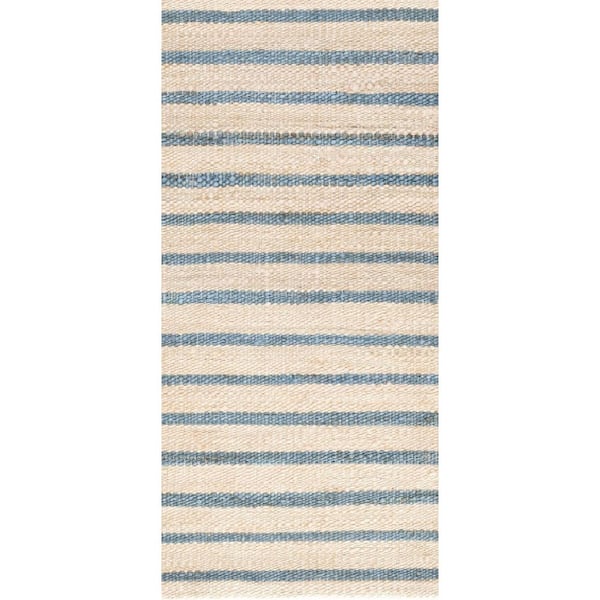 Moana Stripe Handwoven Jute Blue 3 ft. x 8 ft. Indoor Runner Rug