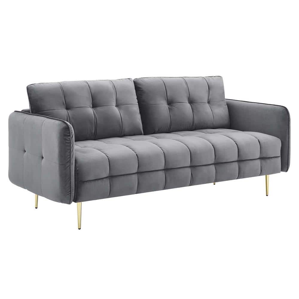 Cameron 75 in. Gray Tufted Performance Velvet 4-Seat Sofa