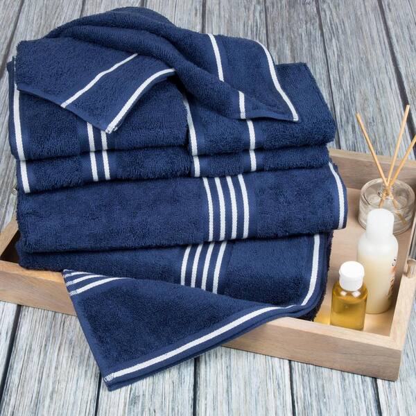 Lavish Home 6-Piece 100% Cotton Complete Bath Towels Set, Navy 