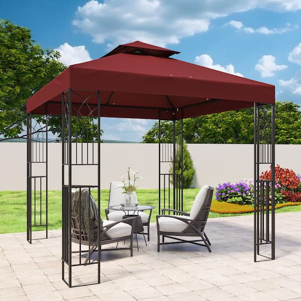 8 ft. x 8 ft. Gazebo with Netting, Patio Metal Gazebo with Soft Top Double Roof Canopy with Netting