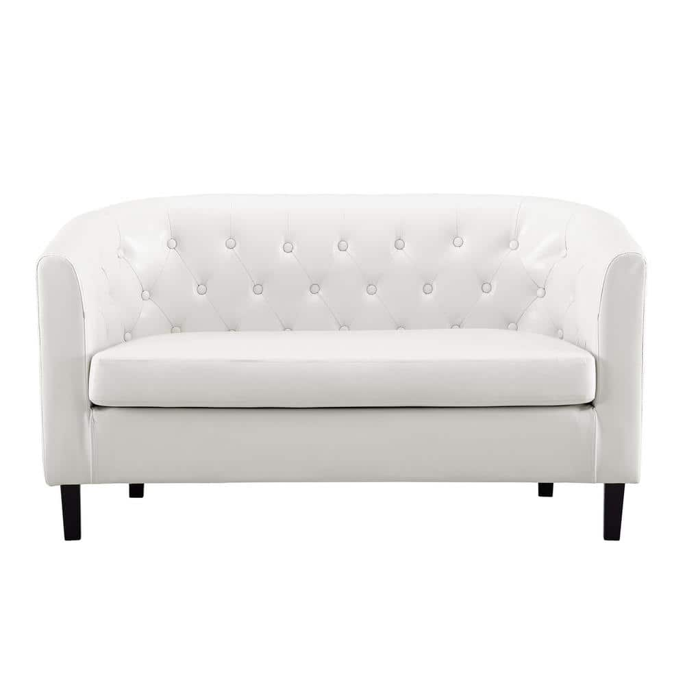 HOMESTOCK White Love Seat Button Tufted Faux Leather Barrel Loveseat   White Homestock Loveseats 40929hd 64 1000 