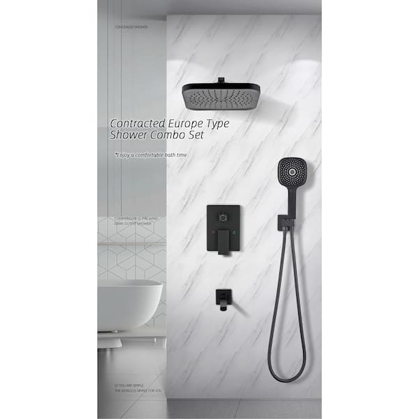 2-Handle 2-Spray Handheld Tub and Shower Faucet with 8 in. Shower Head Combo in Matte Black (Valve Included)