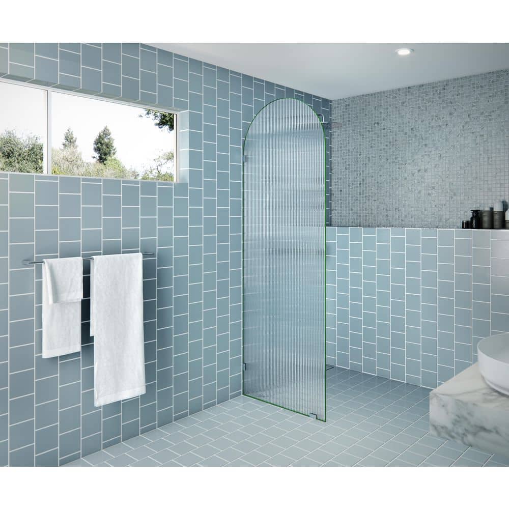 Maven 28 in. W x 86.75 in. H x .375 in. D Frameless Shower Door - Arched Fluted Single Fixed Panel price history on PriceWatchPro