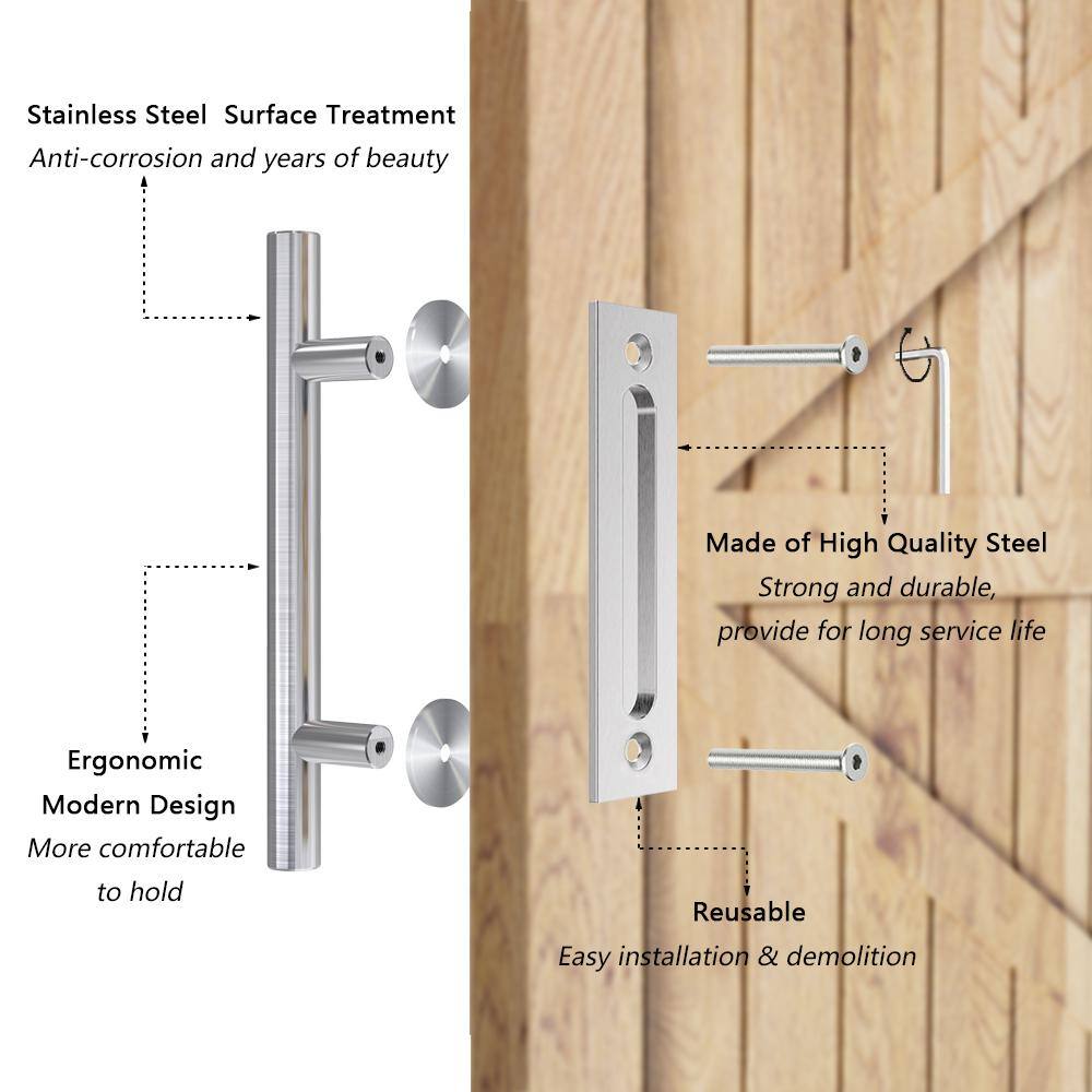 12'' Stainless Steel Sliding Barn Door Handle Set, Double Sided