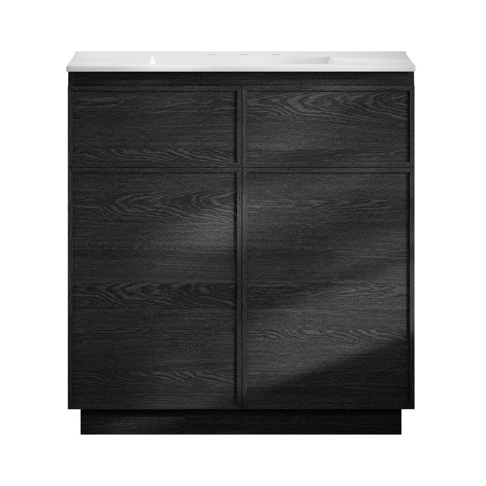 St. Tropez 36 in. Freestanding Bath Vanity in Black Oak with White Ceramic 3-Hole Widespread Sink Top price history on PriceWatchPro