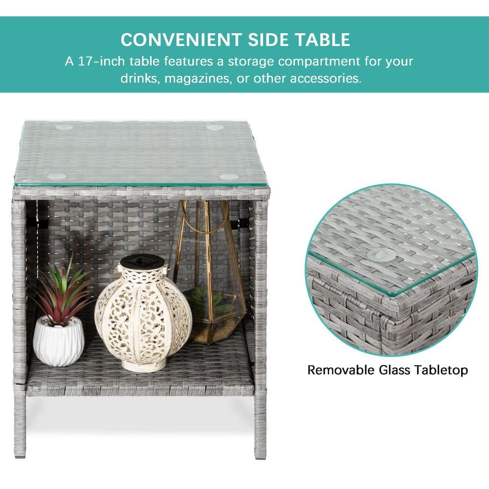 Gray Wicker 3-Piece Patio Bistro Set with Navy Cushions